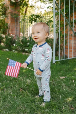 Zippered Romper in Patriotic Goose