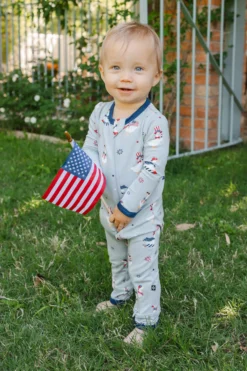 Zippered Romper in Patriotic Goose