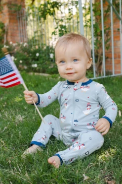 Zippered Romper in Patriotic Goose