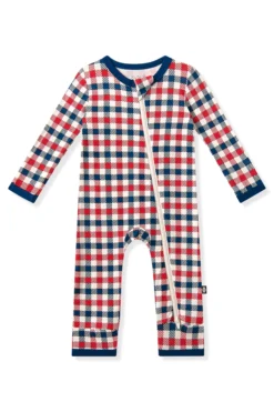 Zippered Romper in Patriotic Gingham