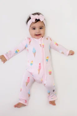 Zippered Romper in Sakura Ice Cream