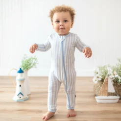 Zippered Romper in Small Mist Stripe