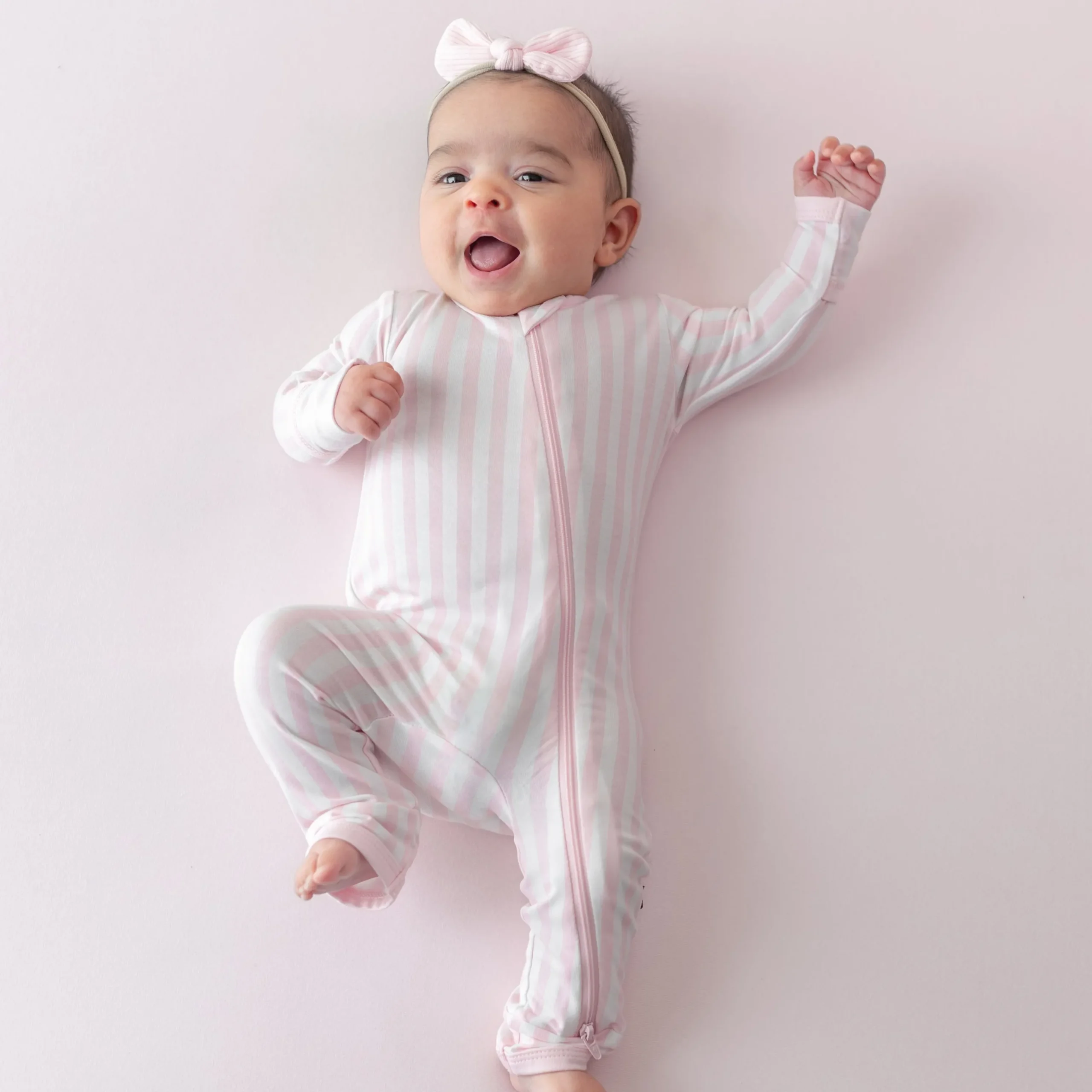 Zippered Romper in Small Sakura Stripe