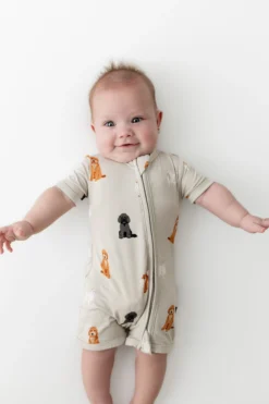 Zippered Shortall Romper in Fluffy Dog
