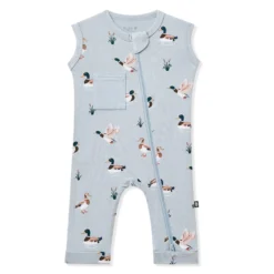 Zippered Sleeveless Romper in Mallard Duck