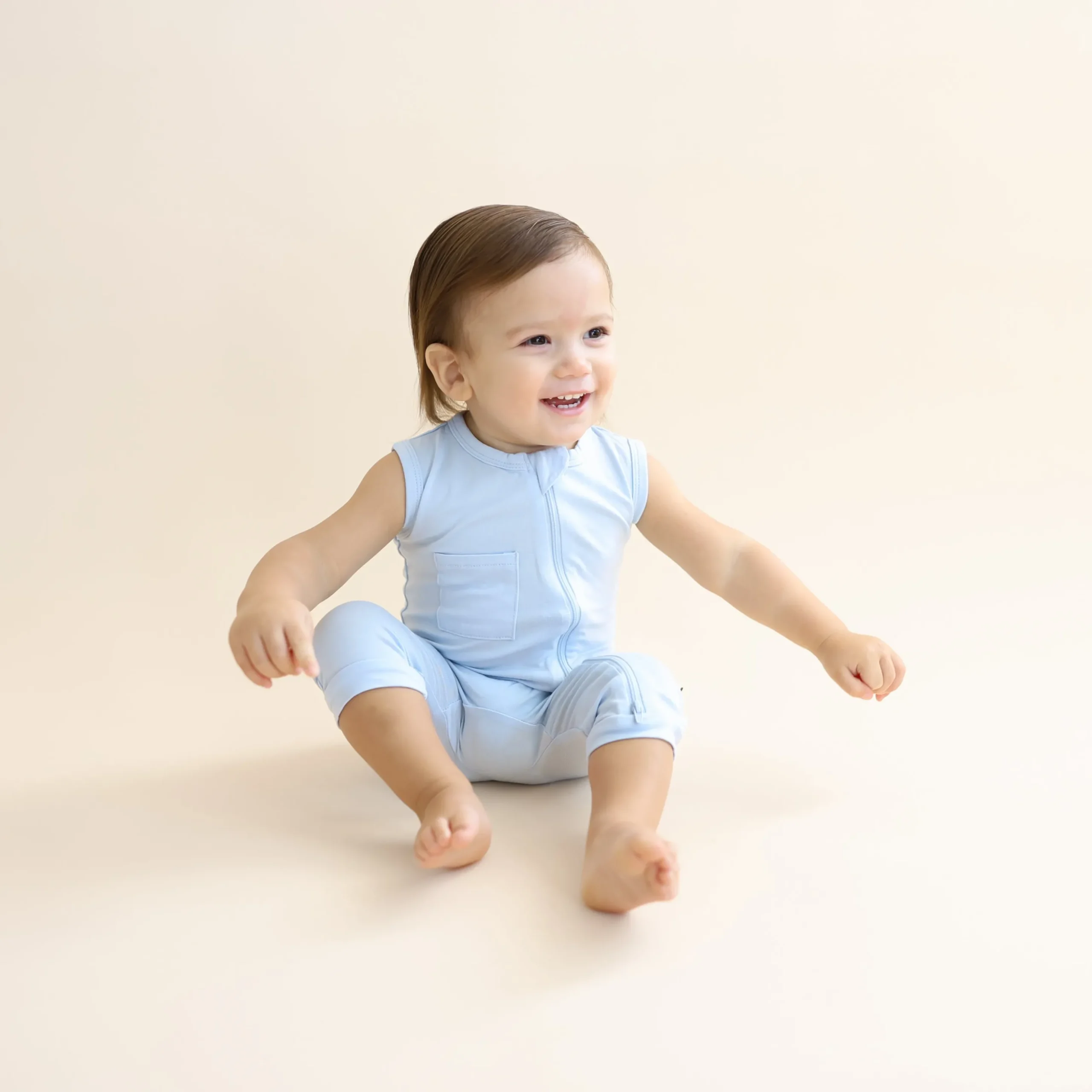 Zippered Sleeveless Romper in Breeze