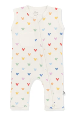 Zippered Sleeveless Romper in Pastel Mickey Mouse
