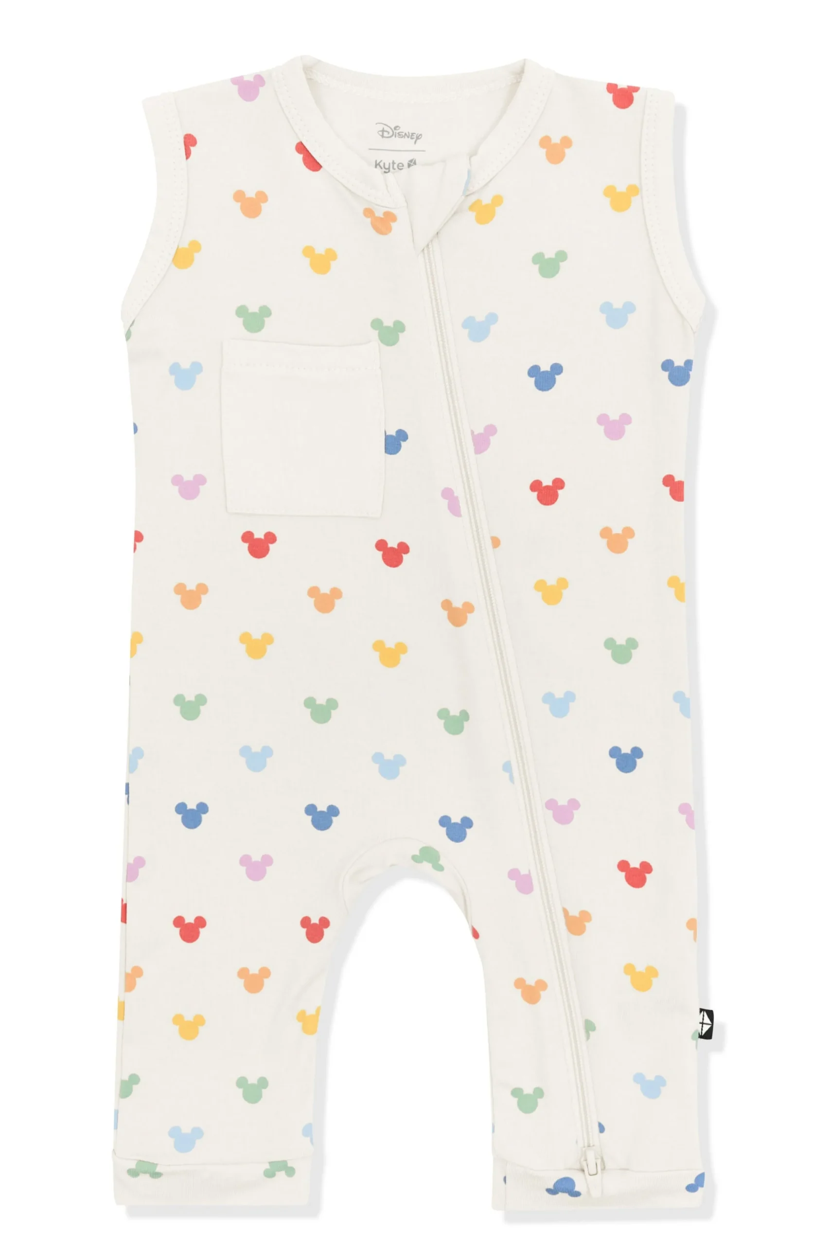 Zippered Sleeveless Romper in Pastel Mickey Mouse