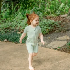 Zipper Shortall Romper in Basil