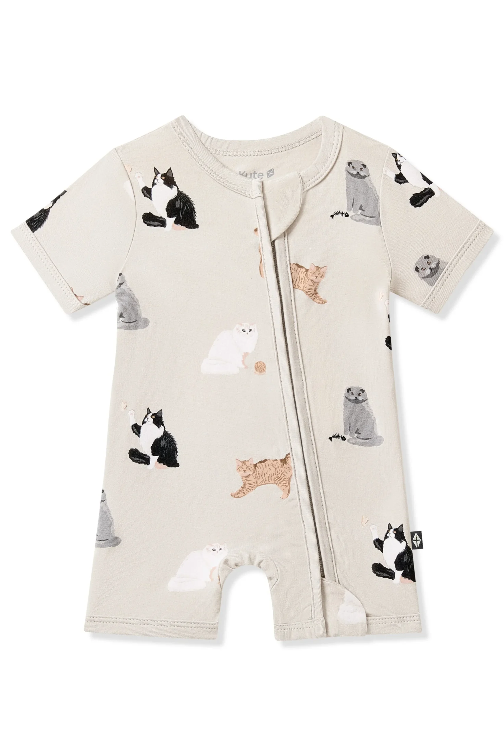 Zipper Shortall Romper in Fluffy Cat
