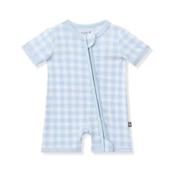 Zipper Shortall Romper in Gingham Breeze