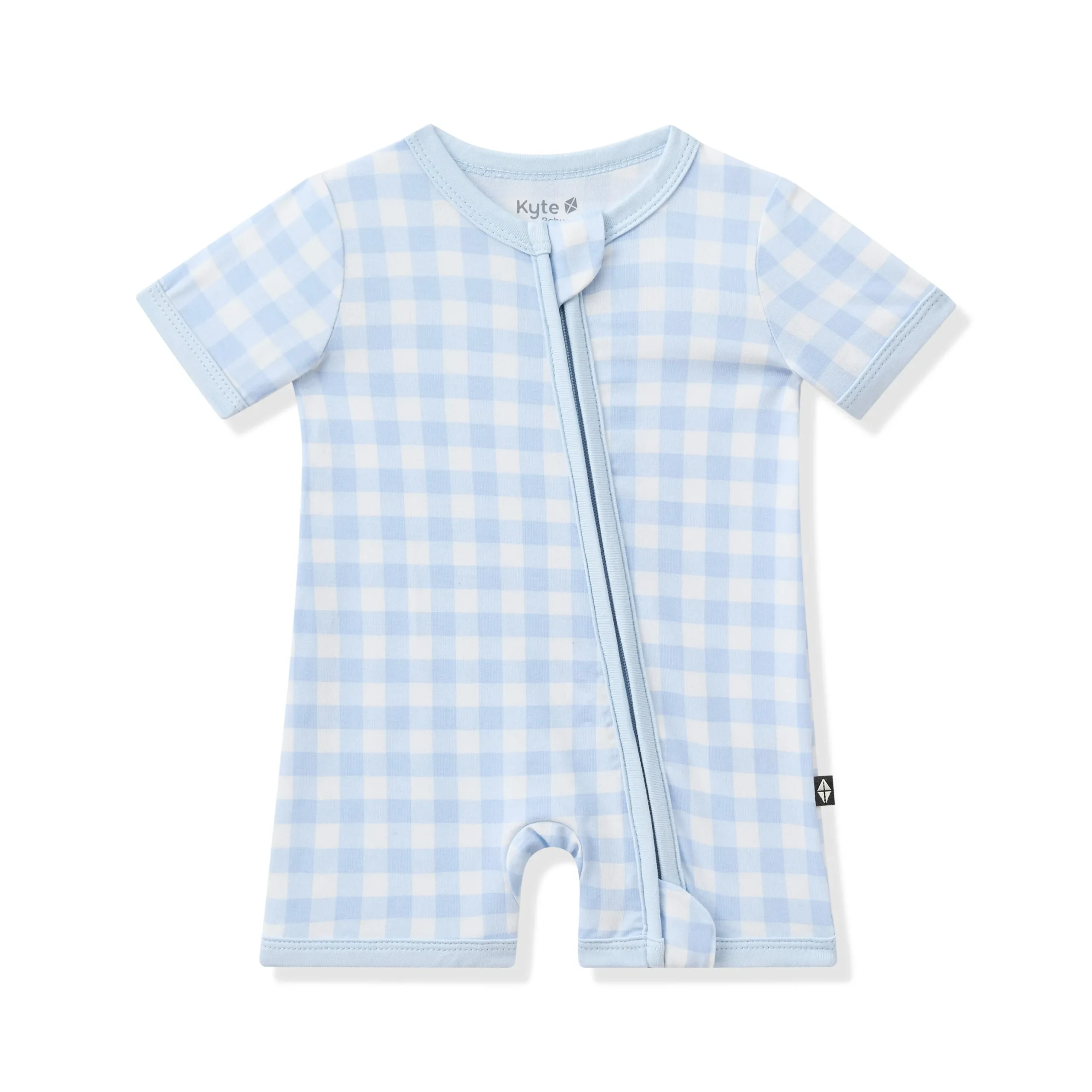 Zipper Shortall Romper in Gingham Breeze