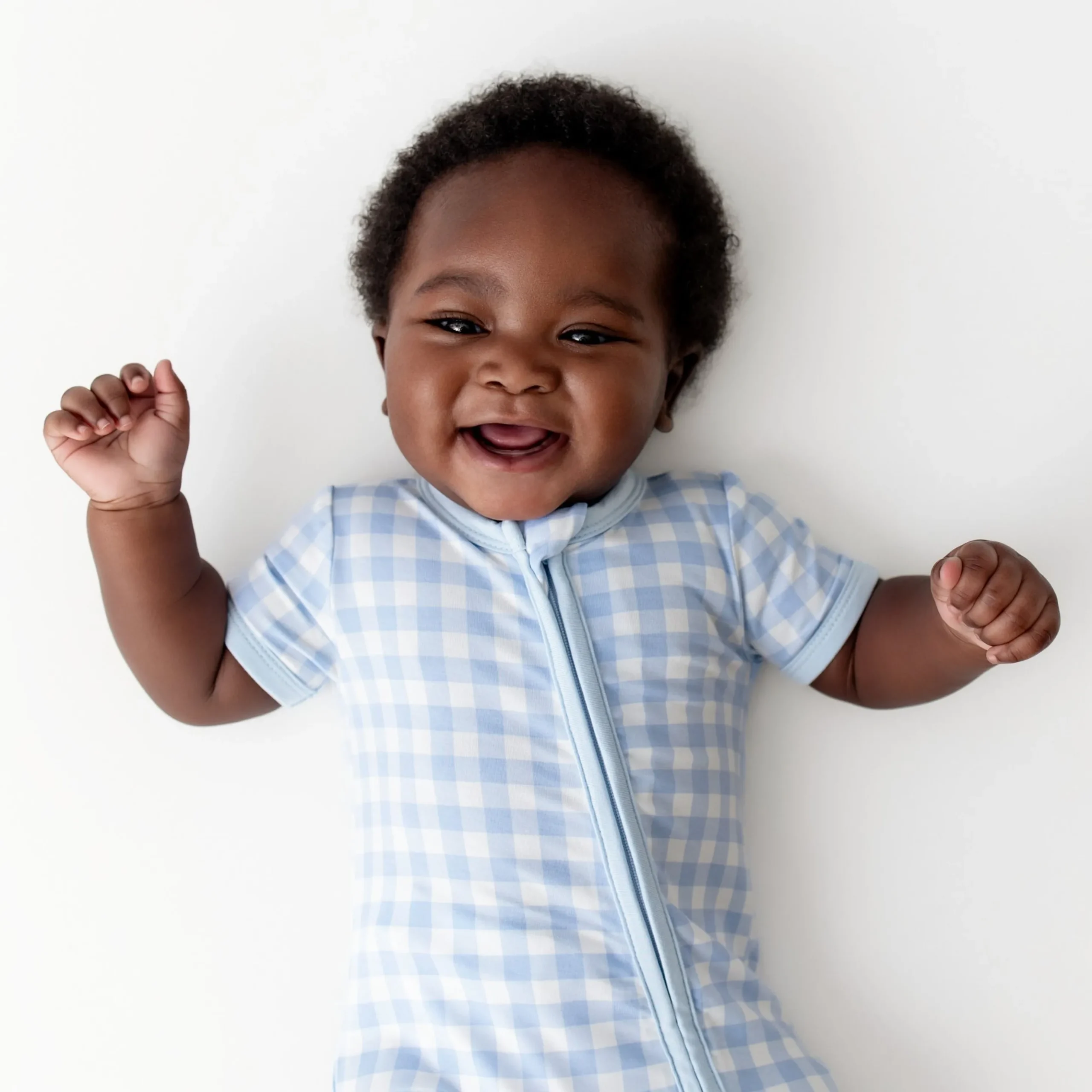 Zipper Shortall Romper in Gingham Breeze