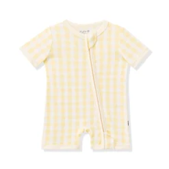 Zipper Shortall Romper in Gingham Chamomile