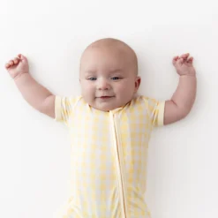 Zipper Shortall Romper in Gingham Chamomile
