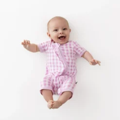 Zipper Shortall Romper in Gingham Thistle