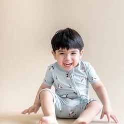 Zipper Shortall Romper in Mallard Duck