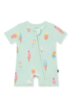 Zipper Shortall Romper in Mint Ice Cream