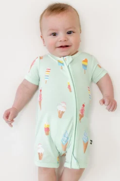 Zipper Shortall Romper in Mint Ice Cream