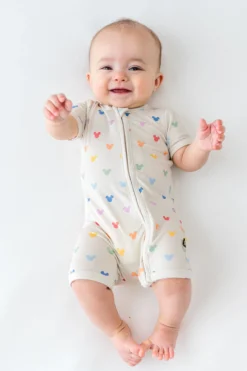 Zipper Shortall Romper in Pastel Mickey Mouse
