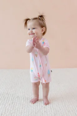 Zipper Shortall Romper in Sakura Ice Cream