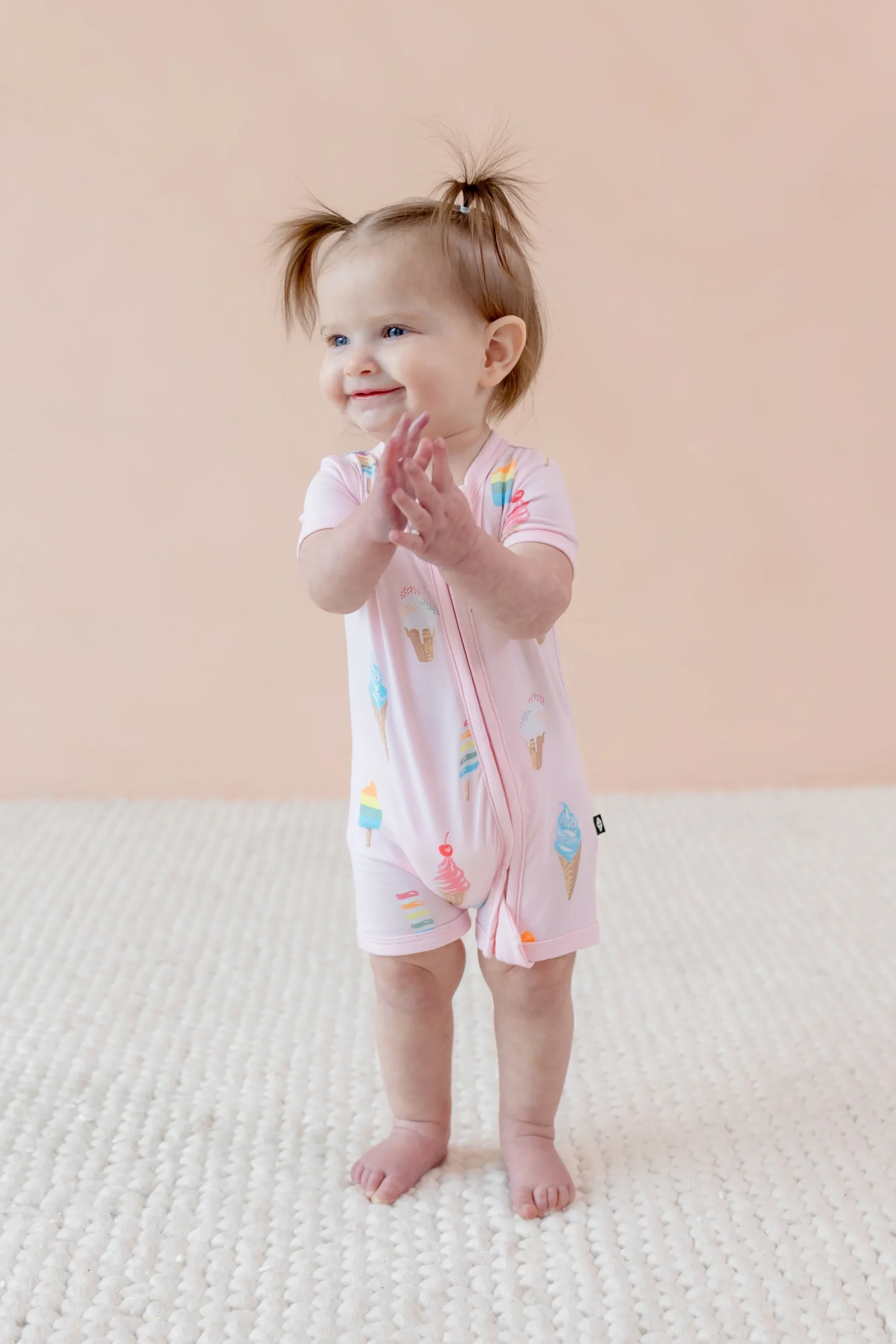 Zipper Shortall Romper in Sakura Ice Cream