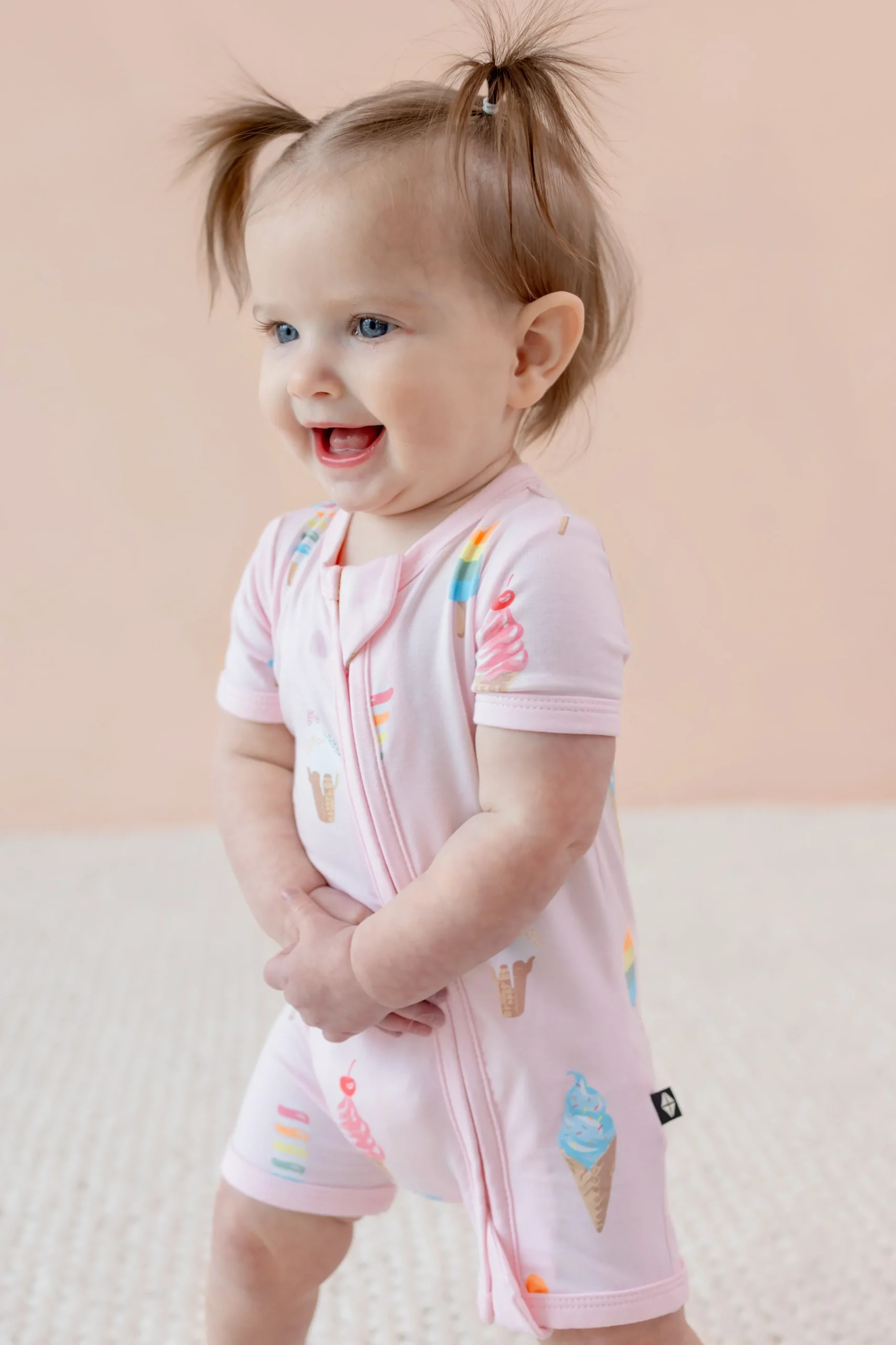 Zipper Shortall Romper in Sakura Ice Cream