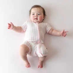 Zipper Shortall Romper in Small Sakura Stripe