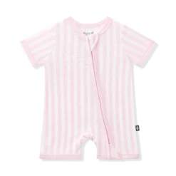 Zipper Shortall Romper in Small Sakura Stripe