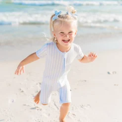Zipper Shortall Romper in Small Mist Stripe