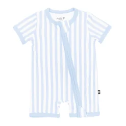 Zipper Shortall Romper in Small Mist Stripe