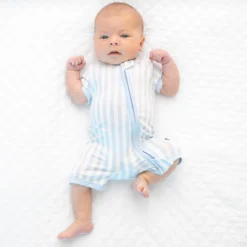 Zipper Shortall Romper in Small Mist Stripe