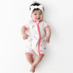 Zipper Shortall Romper in Tulip